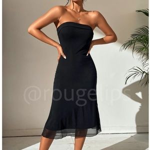 Strapless Tube Black Mesh Dress Stretchy Midi